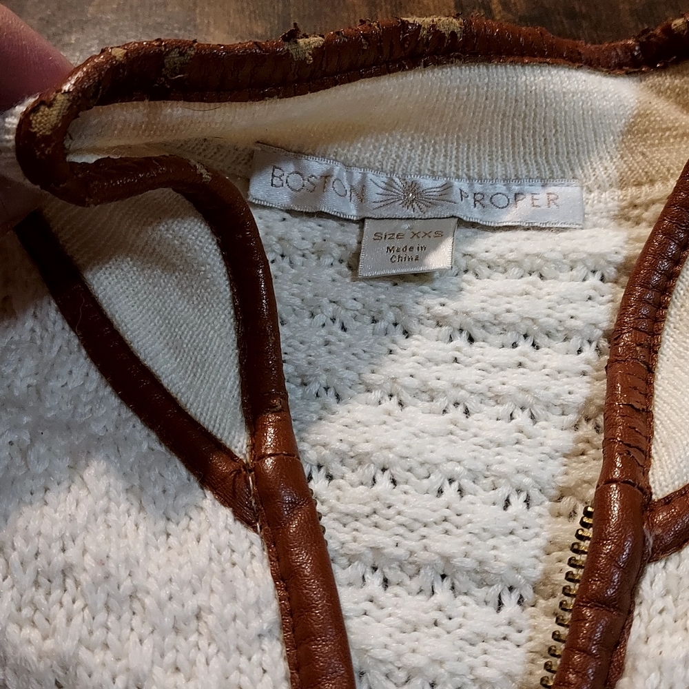 boston proper xxs Jacket Mini Knit Dress Chunky Sweater Duster White flaw- colla - Picture 5 of 6